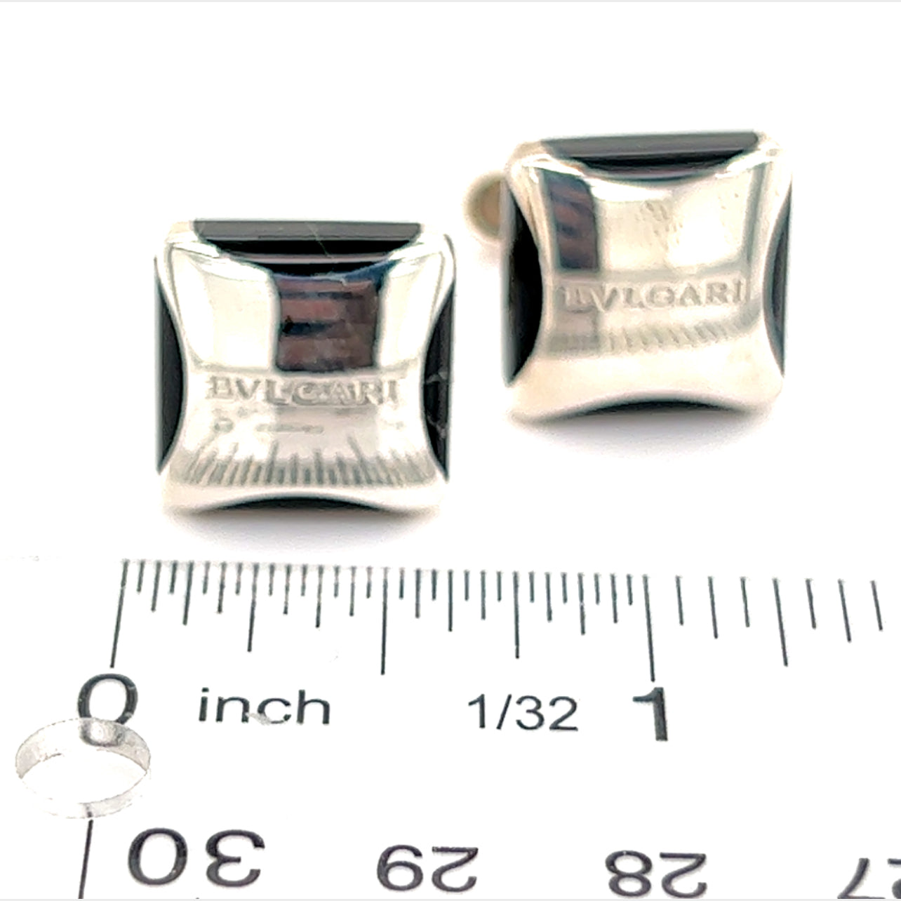 Bulgari Estate Onyx Cufflinks Sterling Silver 19.24 Grams B1 - Certified Estate Jewelry