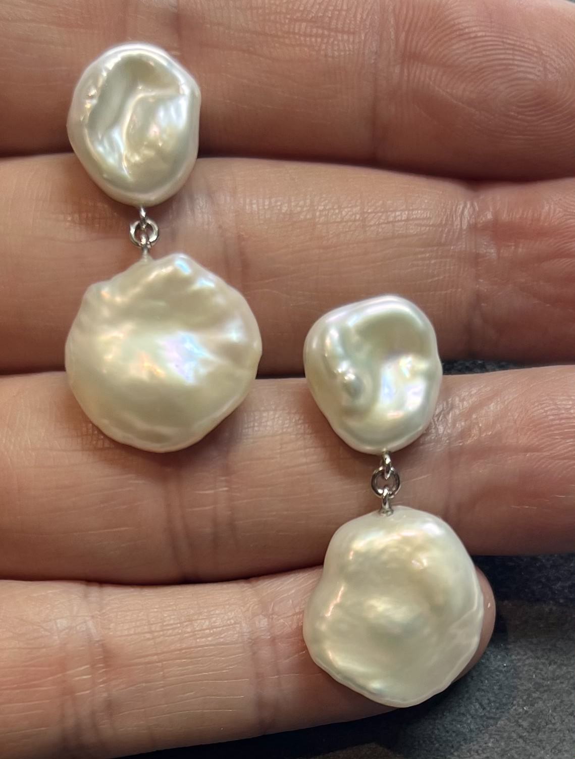 Fresh Water Pearl Dangle Earrings 14k White Gold Certified $799 018542 - Certified Fine Jewelry