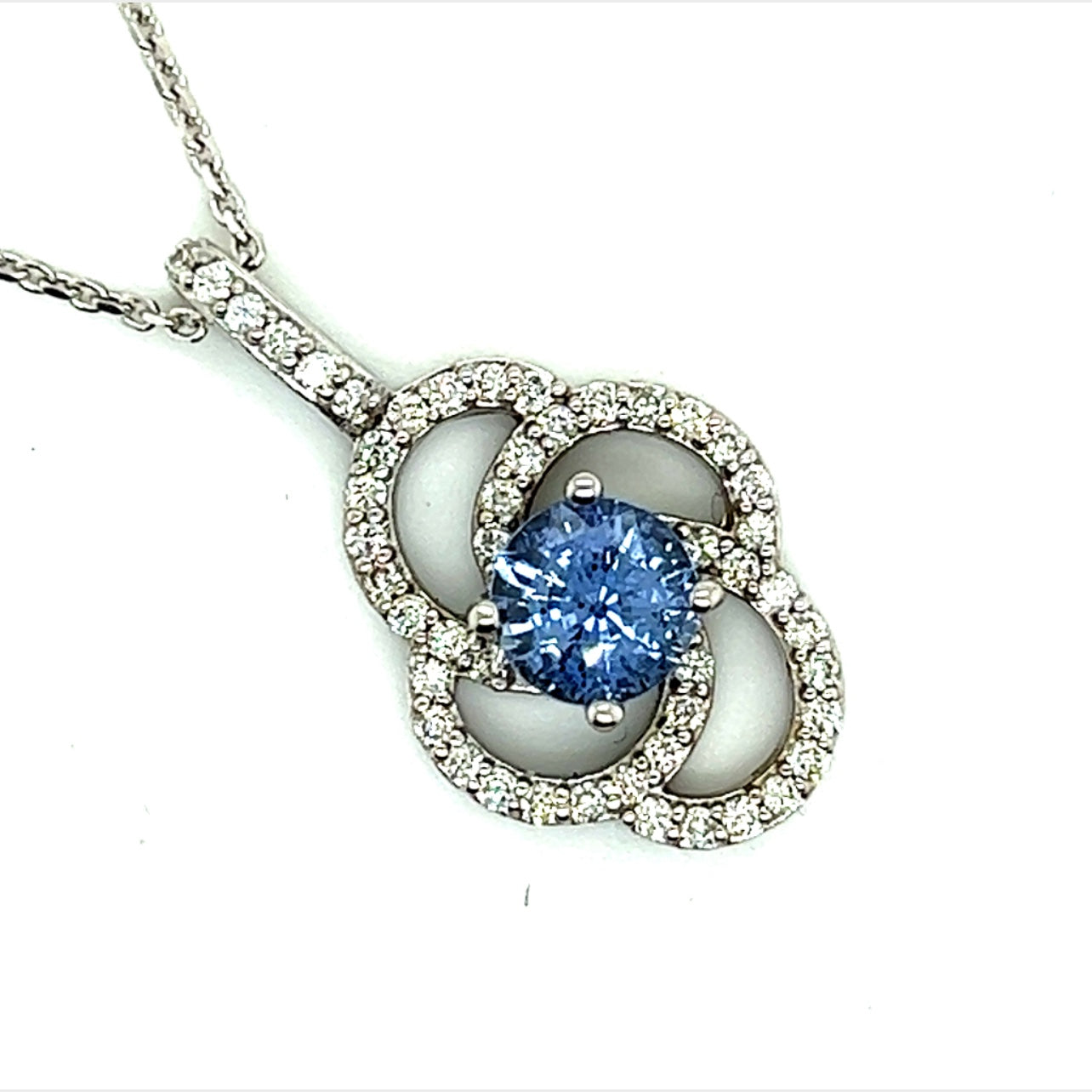 Natural Sapphire Diamond Pendant With Chain 17.5" 14k W Gold 2.17 TCW Certified $4,975 216663 - Certified Fine Jewelry