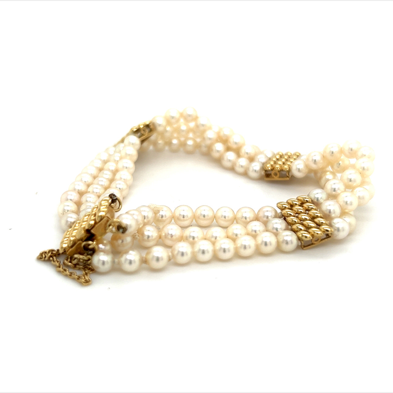 Mikimoto Estate Akoya Pearl Bracelet 7.5" 14k Yellow Gold 4 mm Certified $4,950 219126