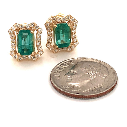Natural Emerald Diamond Earrings 14k Gold 1.7 TCW Certified $3,950 111883