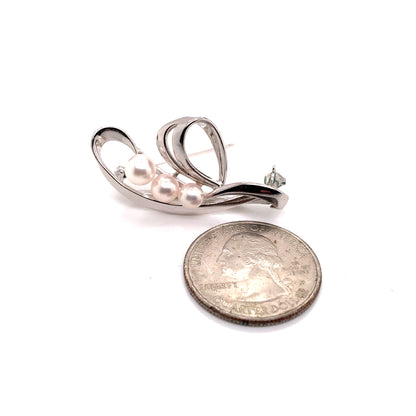Mikimoto Estate Akoya Pearl Brooch Pin Sterling Silver 6mm 4.89 gr M186 - Certified Fine Jewelry