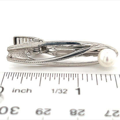 Mikimoto Estate Akoya Pearl Men's Tie Clasp Silver 7 mm 5.3 Grams M242 - Certified Fine Jewelry