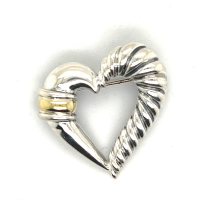 David Yurman Authentic Estate Heart Brooch Pin 14k Gold + Silver DY183 - Certified Fine Jewelry