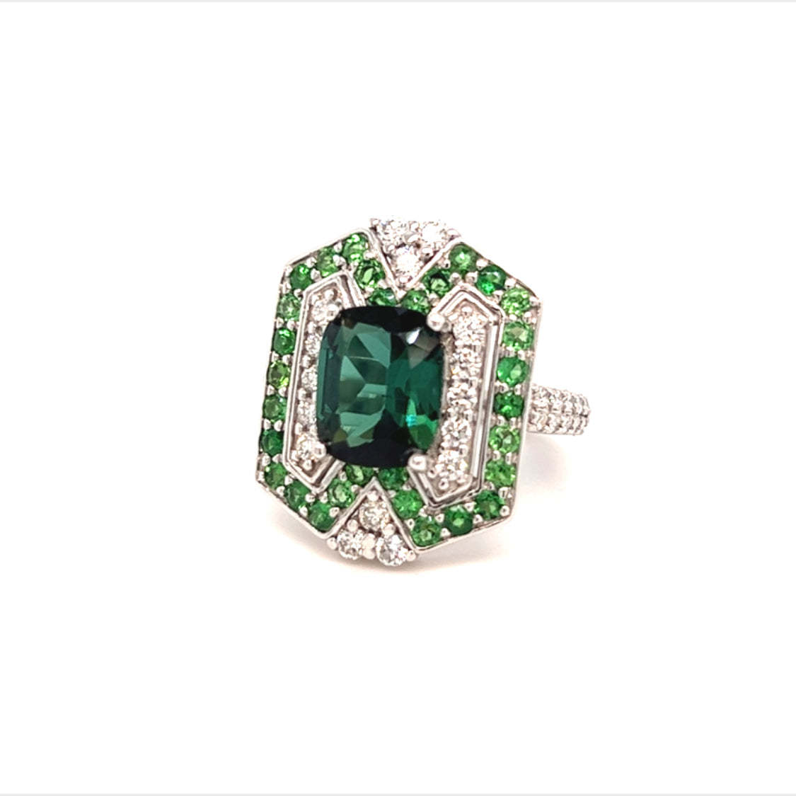 Tourmaline Tsavorite Diamond Ring Size 6.25 14k Gold 5.55 TCW GIA Certified $7,550 215422 - Certified Fine Jewelry