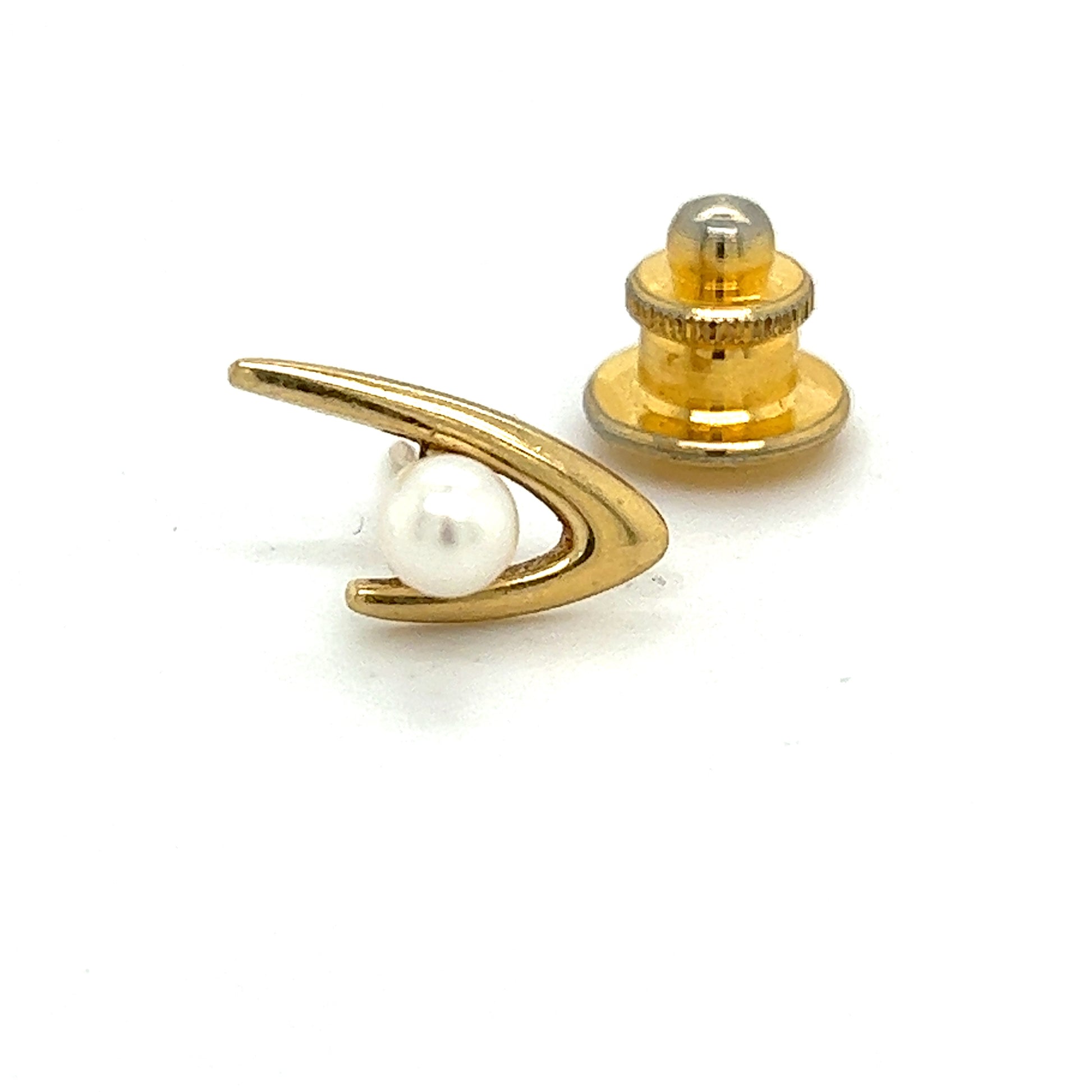 Mikimoto Estate Akoya Pearl Mens Tie Pin 14k Y Gold 4.79 mm M298 - Certified Fine Jewelry