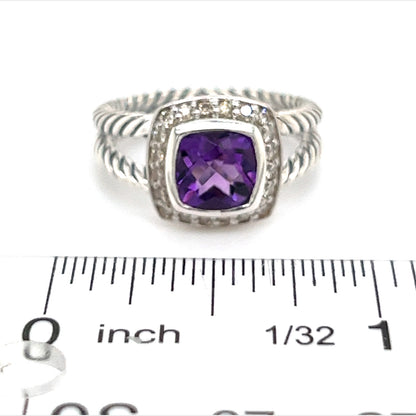 David Yurman Authentic Estate Diamond Petite Albion Amethyst Ring Size 7 Sil 1.67 TCW DY187 - Certified Fine Jewelry