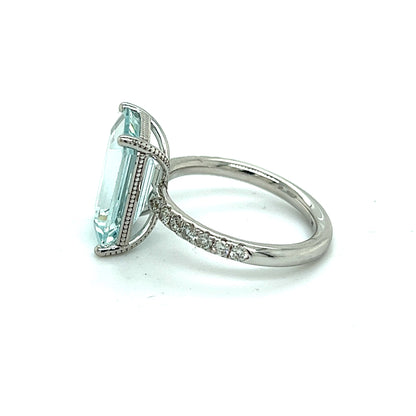 Natural Aquamarine Diamond Ring Size 6.5 14k W Gold 5.78 TCW Certified $4,795 217097