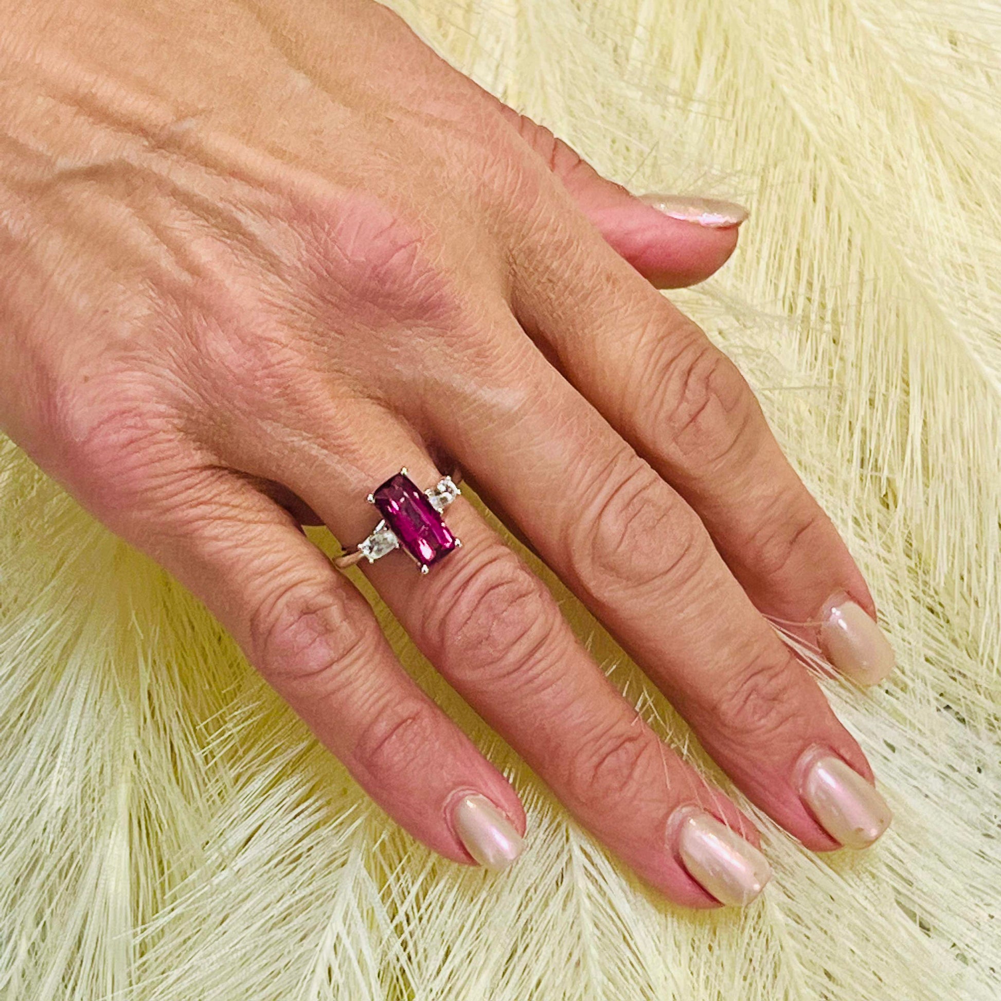 Natural Tourmaline White Sapphire Ring 7 14k W Gold 3.57 TCW Certified $4,950 218114