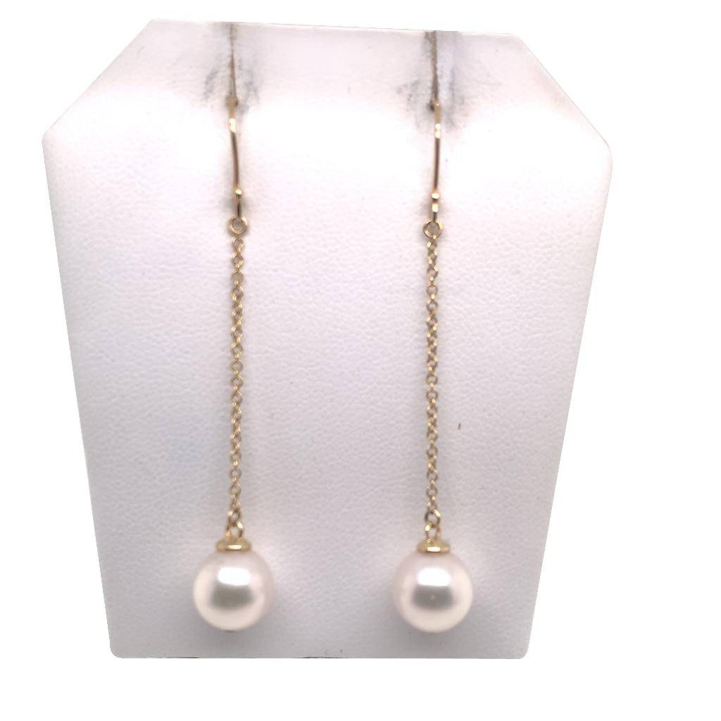 Akoya Pearl Earrings 14 KT Yellow Gold 9.03 mm Certified $1,390 017524 - Certified Fine Jewelry