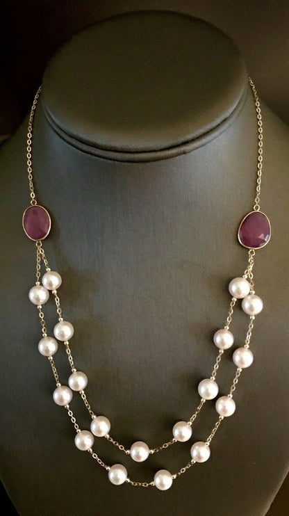 Akoya Pearl Ruby Necklace 14k Gold 7.80 mm 19 3/4" Certified $2,450 820424 - Certified Estate Jewelry