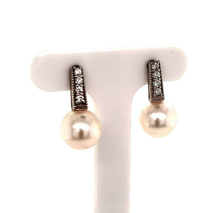 Diamond Akoya Pearl Earrings 14 KT 8.55 mm Certified $1,895 018210 - Certified Estate Jewelry