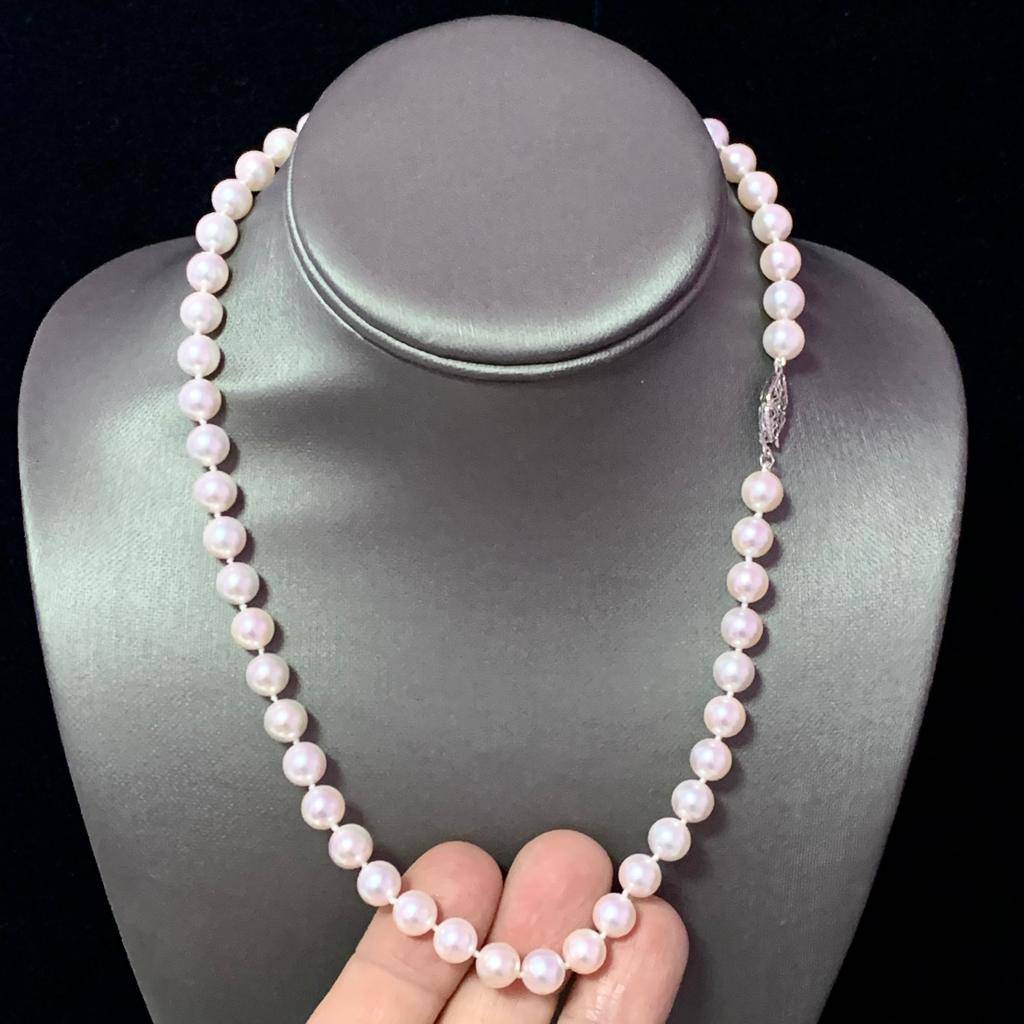 Akoya Pearl Necklace 14k White Gold 18" 8 mm Certified $3,990 110697 - Certified Estate Jewelry