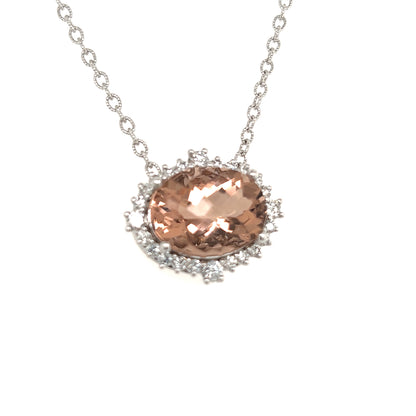 Natural Morganite Diamond Necklace 18" 14k Gold 10.67 TCW Certified $6,950 215433