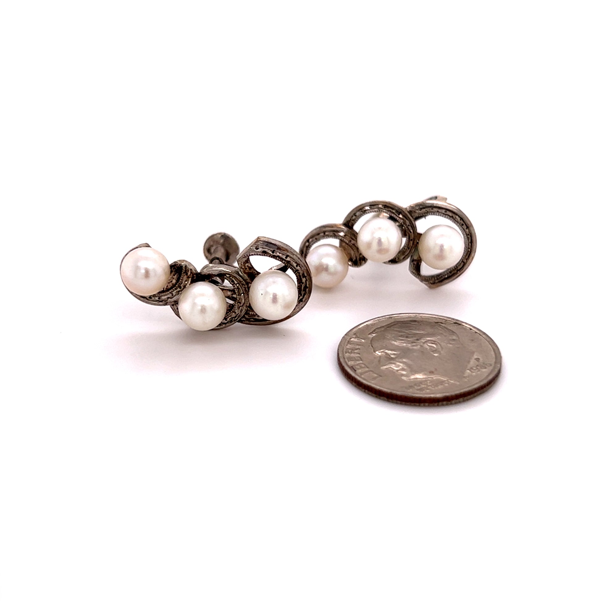 Mikimoto Estate Akoya Pearl Earrings Sterling Silver 5.5 mm 5.1 Grams M254