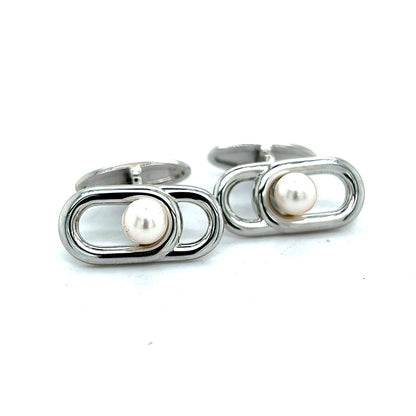 Mikimoto Estate Akoya Pearl Mens Cufflinks 6 mm Sterling Silver M299 - Certified Fine Jewelry