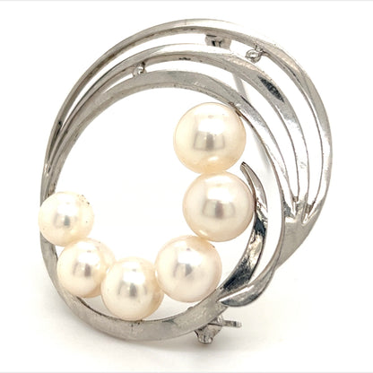 Mikimoto Estate Akoya Pearl Circle Brooch Sterling Silver 7.5 mm M264 - Certified Estate Jewelry