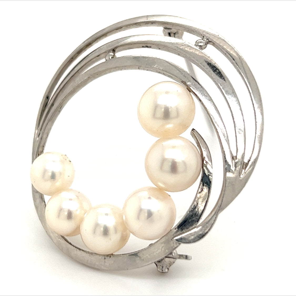 Mikimoto Estate Akoya Pearl Circle Brooch Sterling Silver 7.5 mm M264 - Certified Fine Jewelry