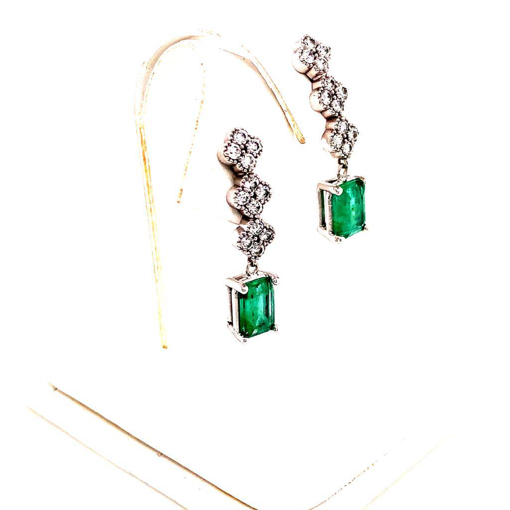 Natural Emerald Diamond Earrings 14 KT 2.13 TCW Certified $4,950 017932 - Certified Estate Jewelry