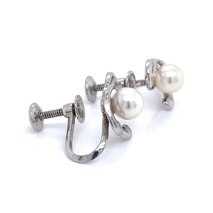 Mikimoto Estate Akoya Pearl Clip On Earrings Sterling Silver 6mm 3.53 Grams M173 - Certified Fine Jewelry