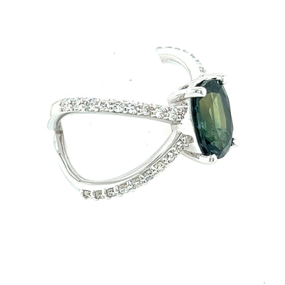 Natural Tourmaline Diamond Ring Size 6.5 14k W Gold 1.78 TCW Certificate $4,950 217109