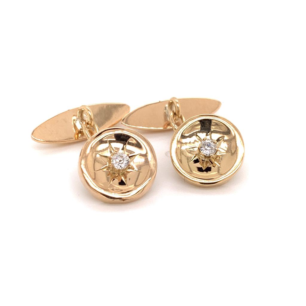 Diamond 14 Kt Gold Cufflinks Certified $1,790 013379 - Certified Estate Jewelry