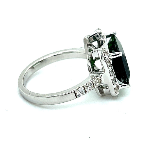 Natural Tourmaline Diamond Ring Size 6.5 14k W Gold 4.2 TCW Certified $5,975 217859 - Certified Fine Jewelry