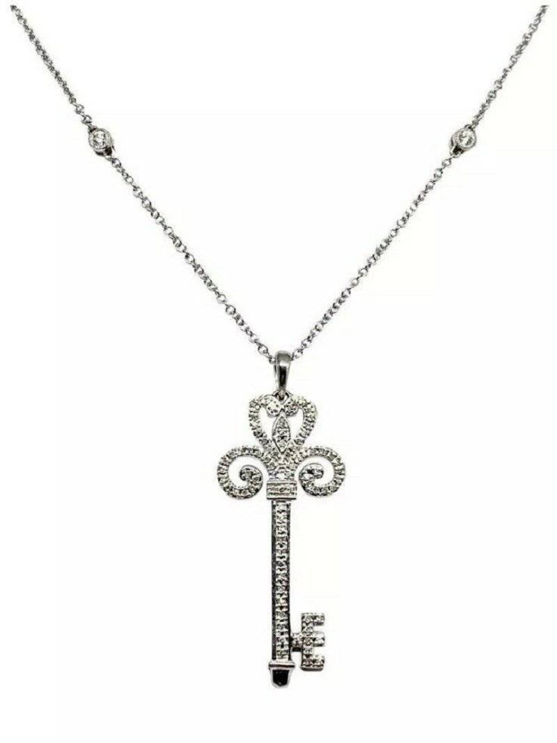 Fine Ladies Diamond Key 14 Kt 16" Italy Necklace Certified $2,500 822588 - Certified Estate Jewelry