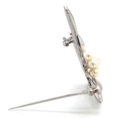 Mikimoto Estate Akoya Pearl Brooch Pin Sterling Silver 4.5 mm M270