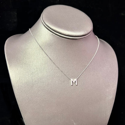 Diamond Letter "M" Pendant Necklace 18" 14k Gold 0.19 TCW Certified $1,950 121278