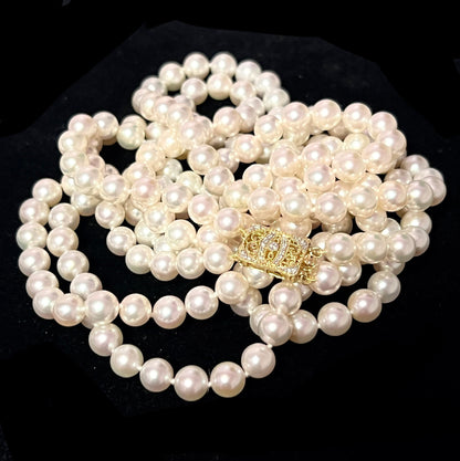 Akoya Pearl Diamond Double Stranded Necklace 28" 14k Y Gold 7.5 mm Certified $9,750 301764