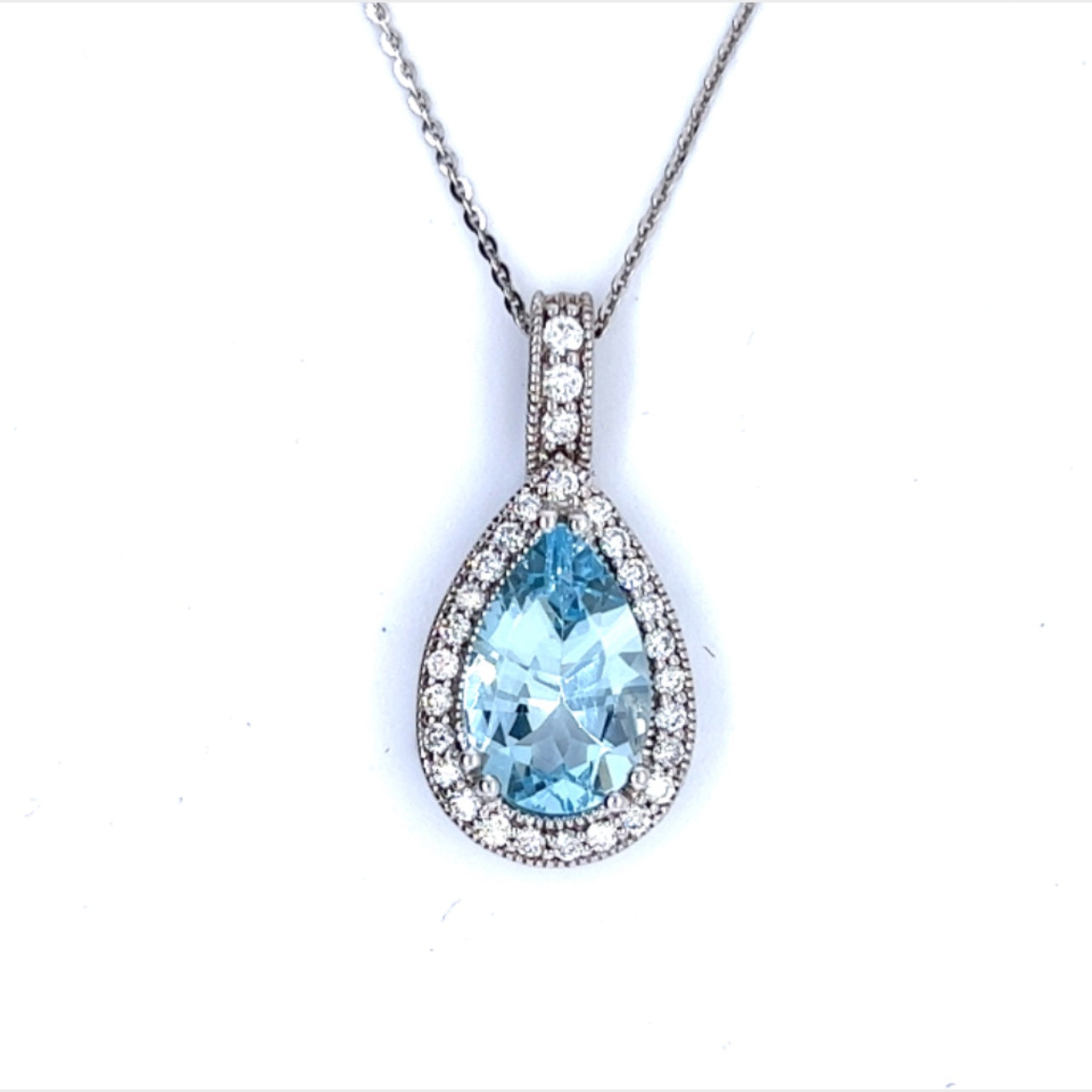 Natural Aquamarine Diamond Pendant With Chain 18" 14k W Gold 4.19 TCW Certified $5,950 213254