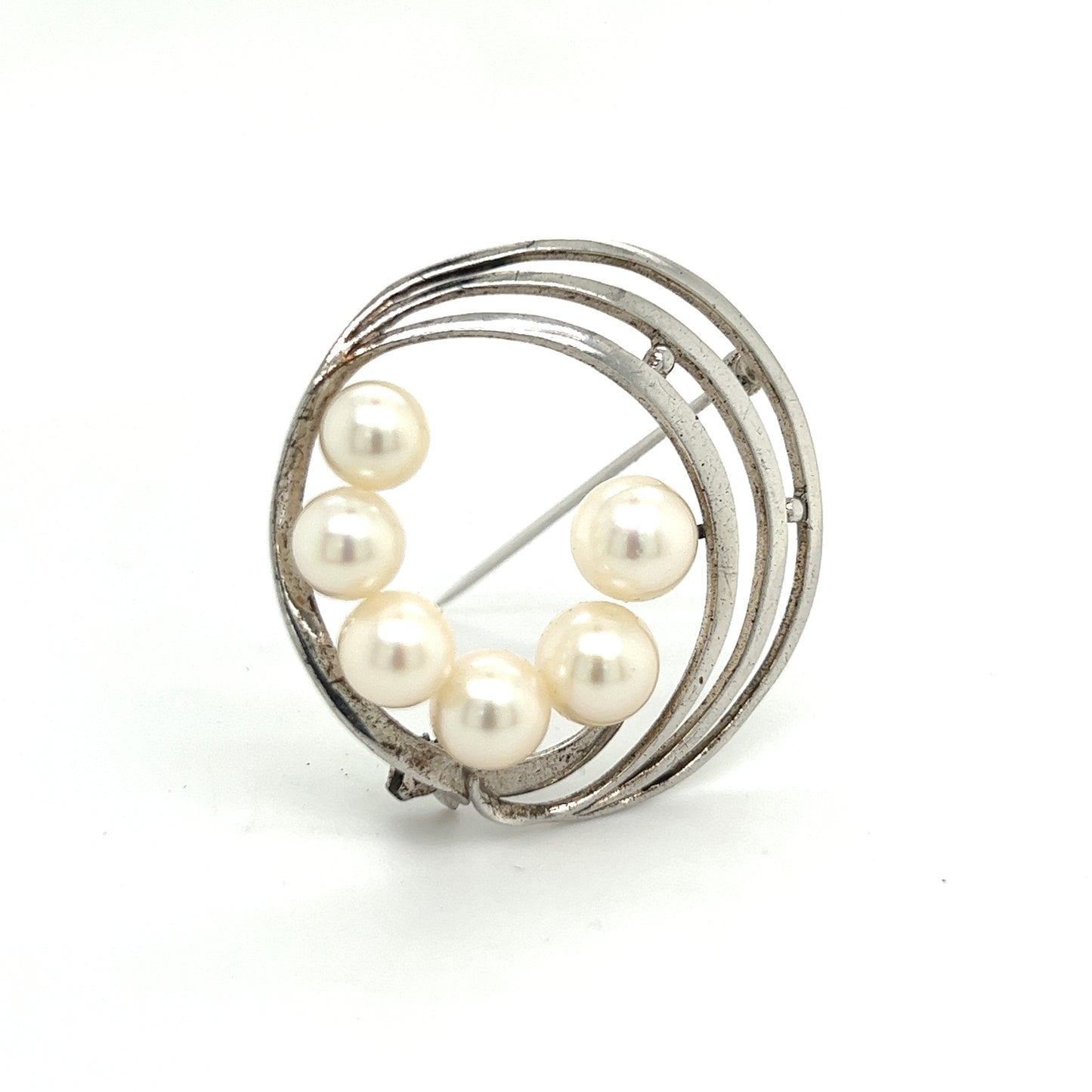 Mikimoto Estate Akoya Pearl Brooch Pin Sterling Silver 7.40 mm M285 - Certified Fine Jewelry