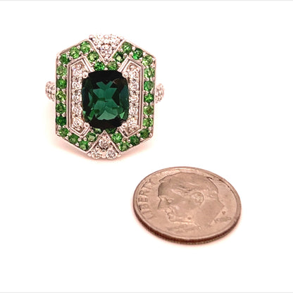 Tourmaline Tsavorite Diamond Ring Size 6.25 14k Gold 5.55 TCW GIA Certified $7,550 215422 - Certified Fine Jewelry