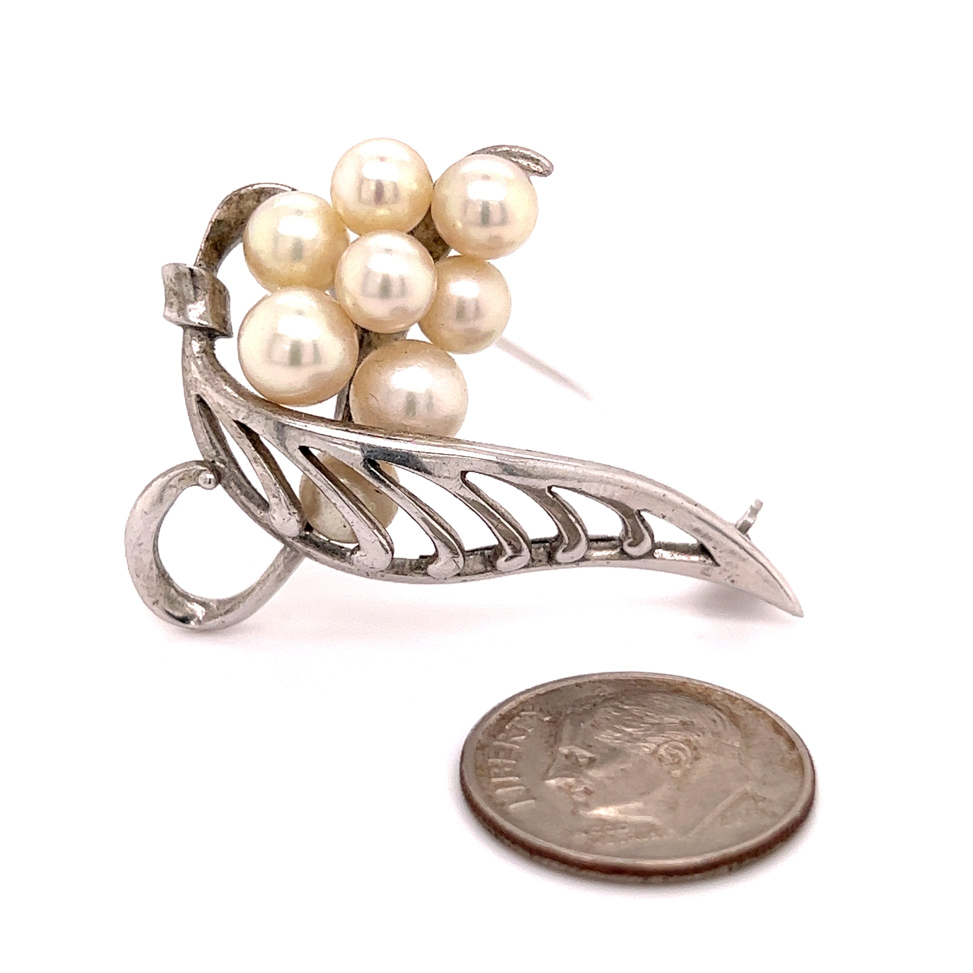 Mikimoto Estate Akoya Pearl Brooch Sterling Silver 6.50 mm M261 - Certified Estate Jewelry