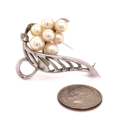 Mikimoto Estate Akoya Pearl Brooch Sterling Silver 6.50 mm M261 - Certified Fine Jewelry