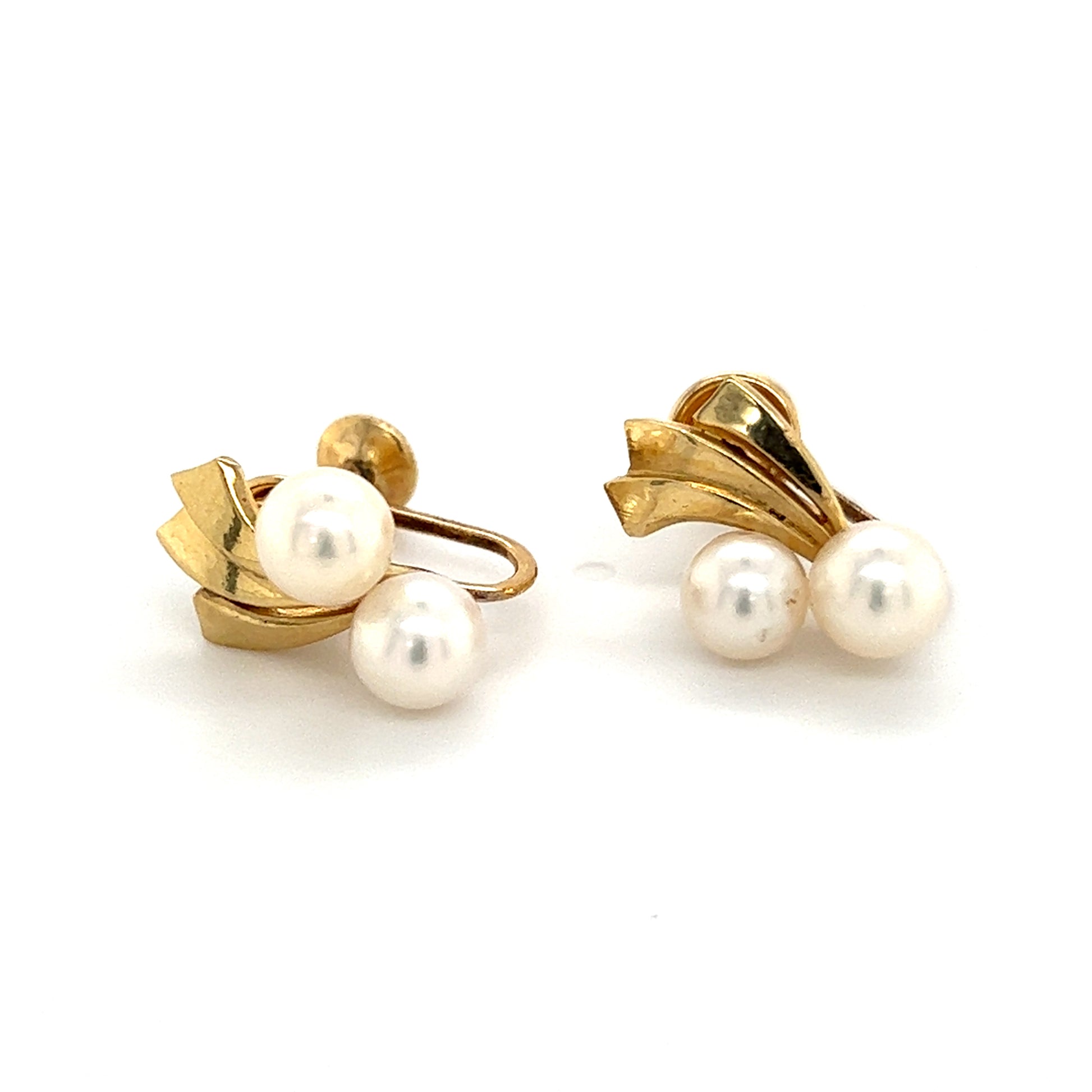 Mikimoto Estate Akoya Pearl Earrings 14k Gold 5.70 mm 4.5 Grams M252 - Certified Fine Jewelry