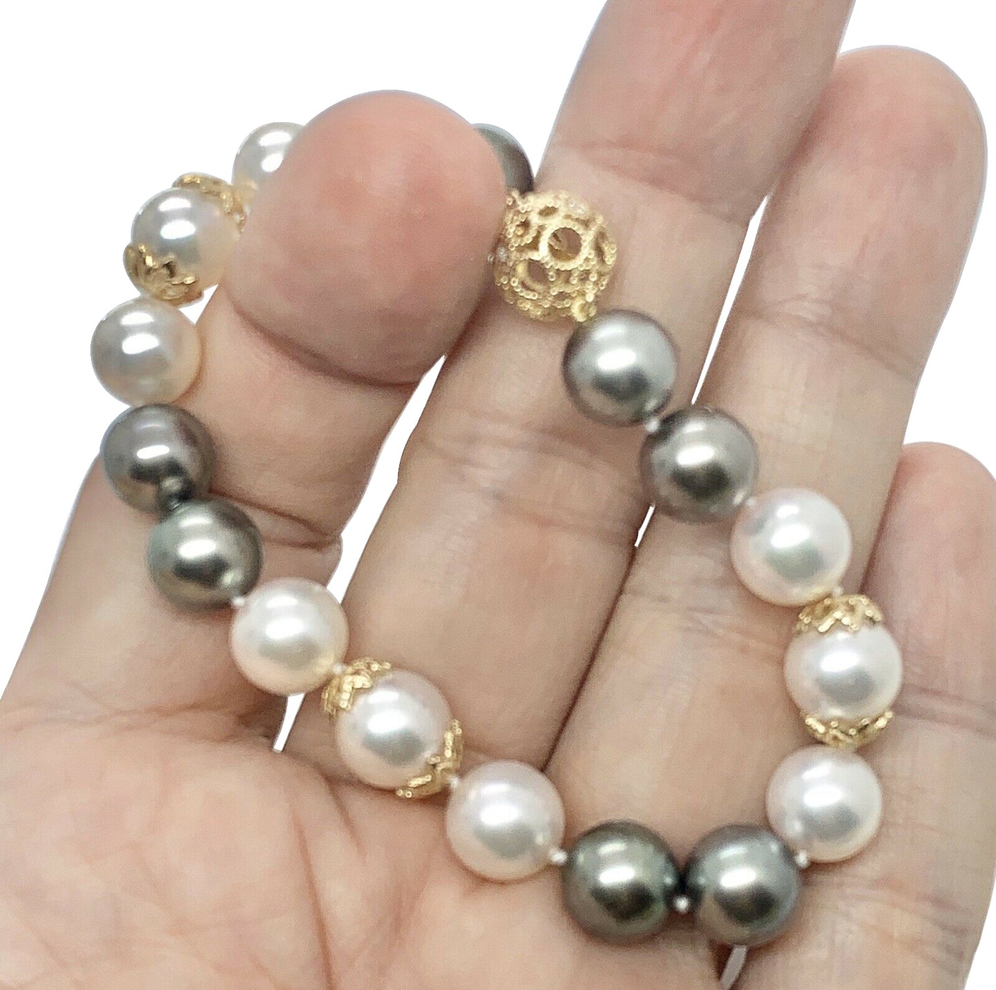 Diamond Akoya Tahitian Pearl Bracelet 14k Gold 7.5" Certified $3,950 917753 - Certified Fine Jewelry