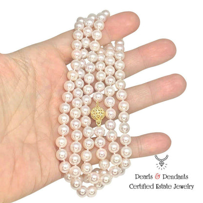 Diamond Akoya Pearl Necklace 14k Gold 8 mm 36 in Certified $9,750 010930 - Certified Estate Jewelry