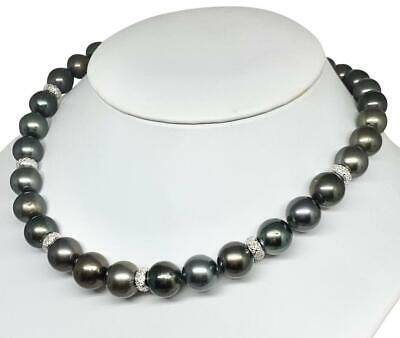 Diamond Tahitian Pearl 18k Gold Necklace 13.25 mm 17" Certified $24,500 914433 - Certified Fine Jewelry