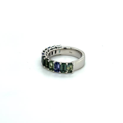 Natural Multicolored Sapphire Ring Size 6.5 14k W Gold 5.76 TCW Certified $3,950 217063