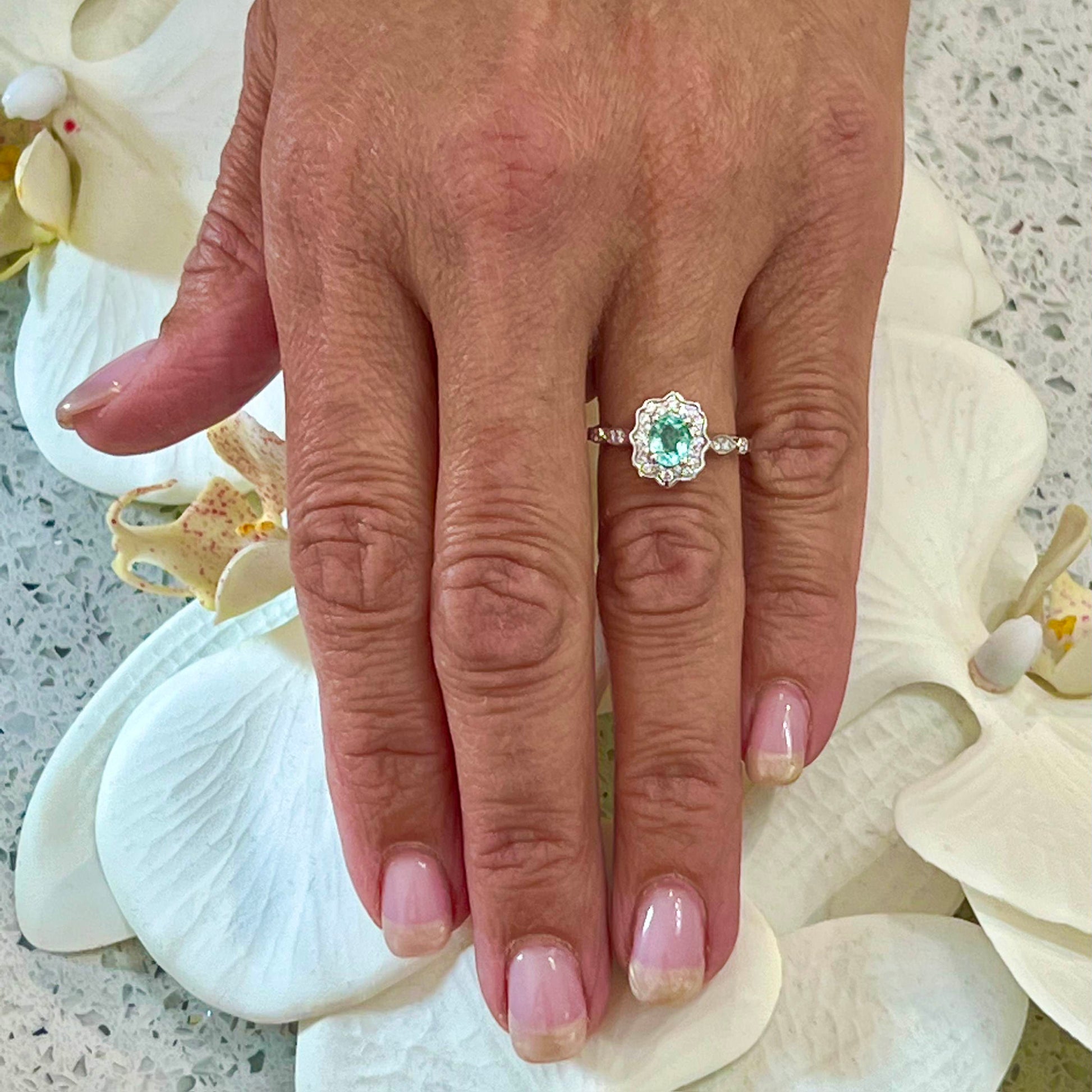 Natural Colombian Emerald Diamond Ring Size 6.5 14k W Gold 0.80 TCW Certified $4,750 216667 - Certified Fine Jewelry