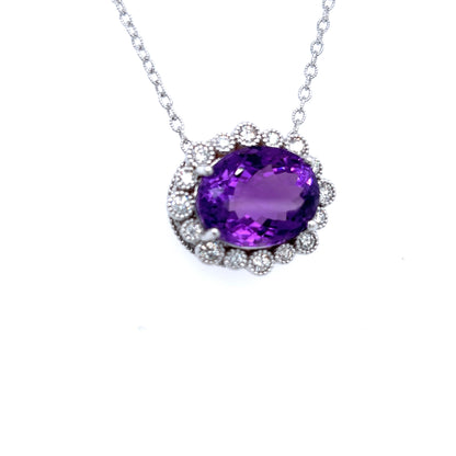 Natural Amethyst Diamond Pendant With Chain 17.5" 14k W Gold 15.51 TCW Certified $5,975 216891 - Certified Fine Jewelry
