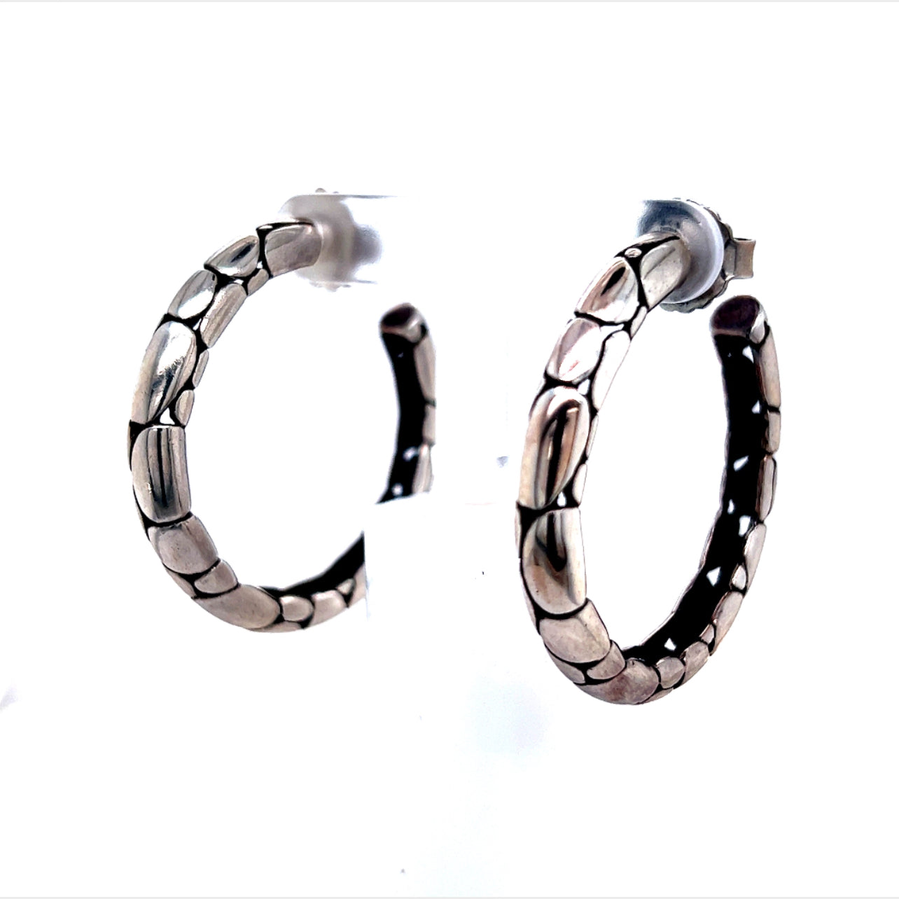 John Hardy Estate Pebble Hoop Earrings Sterling Silver JH20 - Certified Fine Jewelry