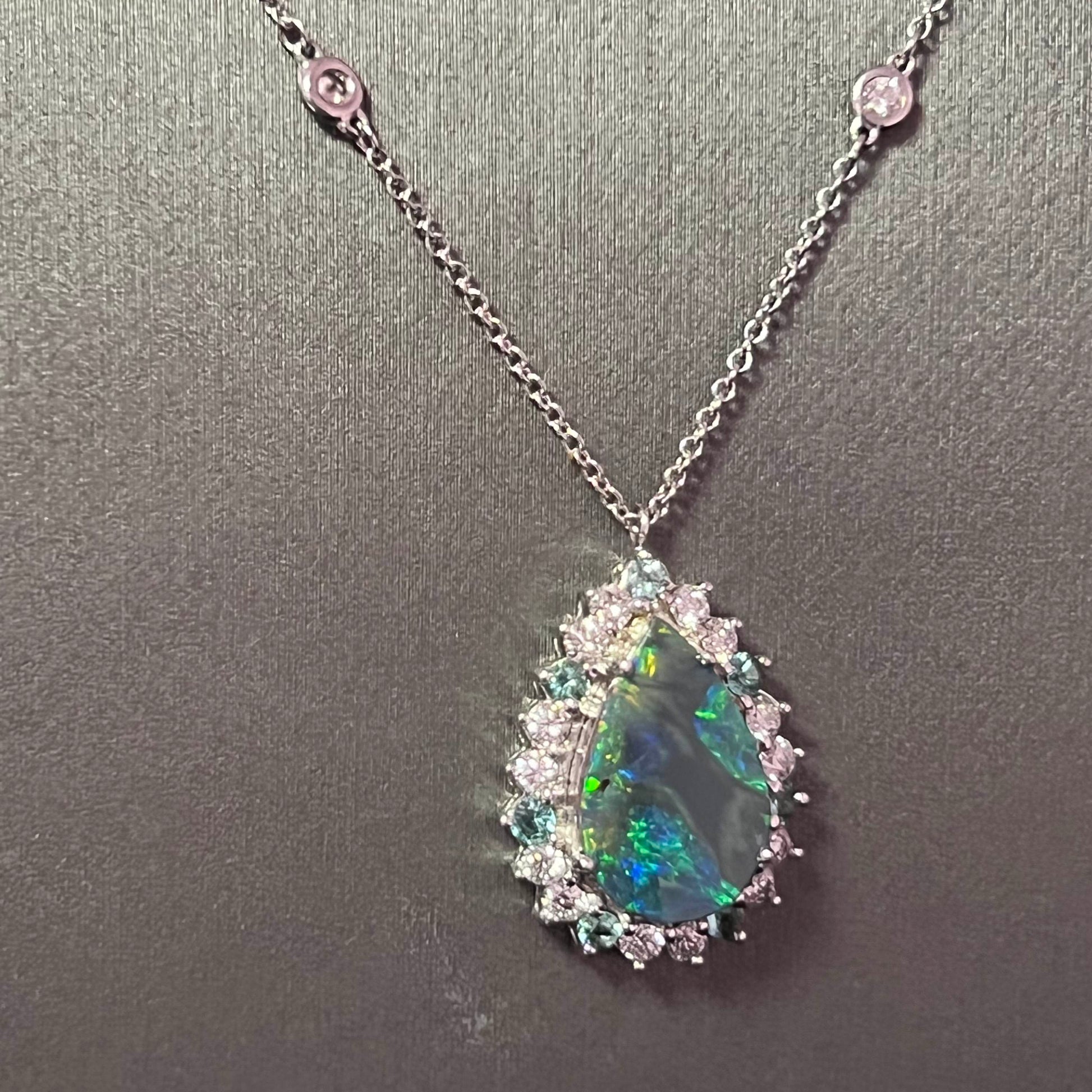 Natural Opal Diamond Pendant w/ 18" Gold Chain 3.25 TCW GIA Certified $8,950 211197 - Certified Fine Jewelry