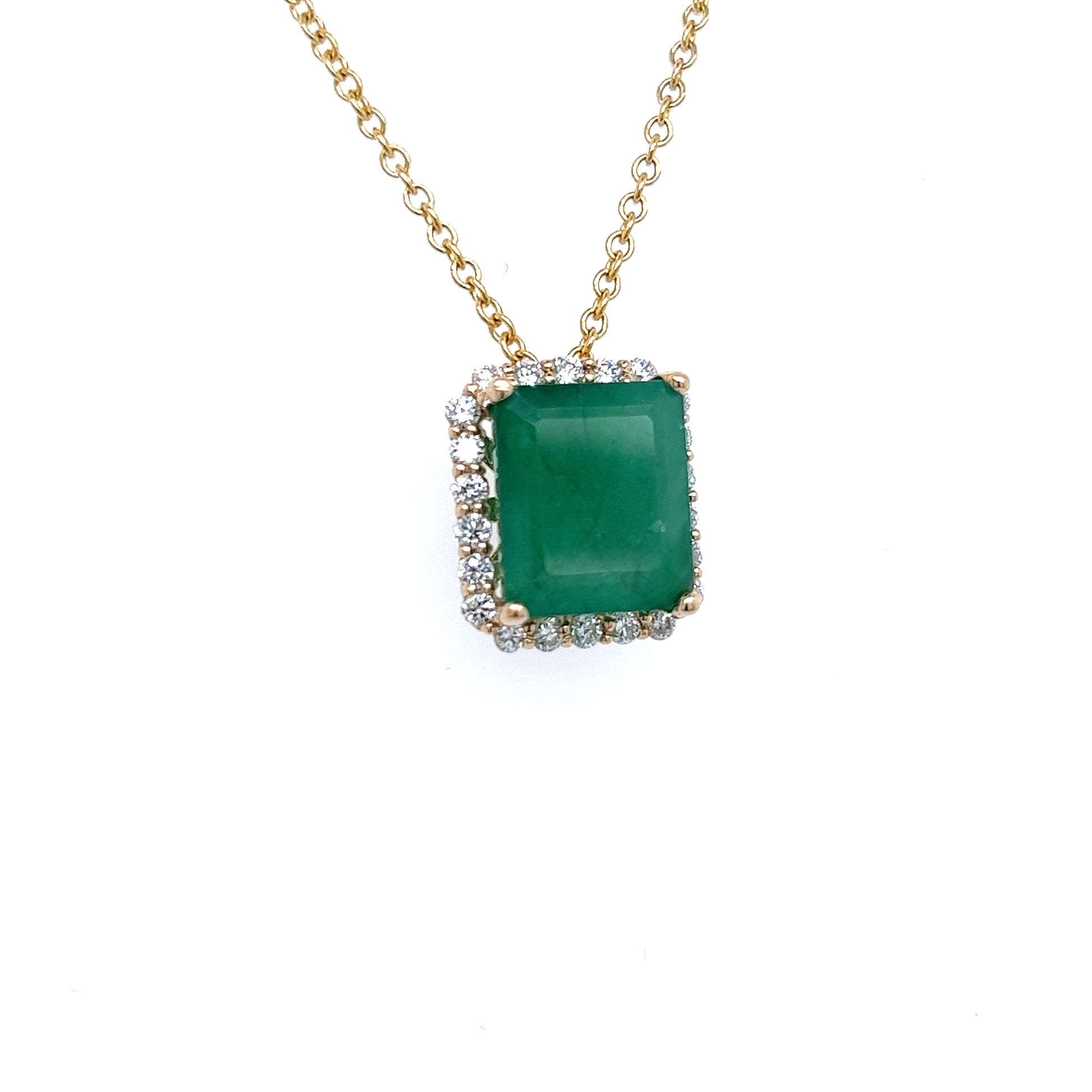 Natural Emerald Diamond Pendant Necklace 17" 14k Yellow Gold 5.05 TCW Certified $6,950 215627 - Certified Fine Jewelry