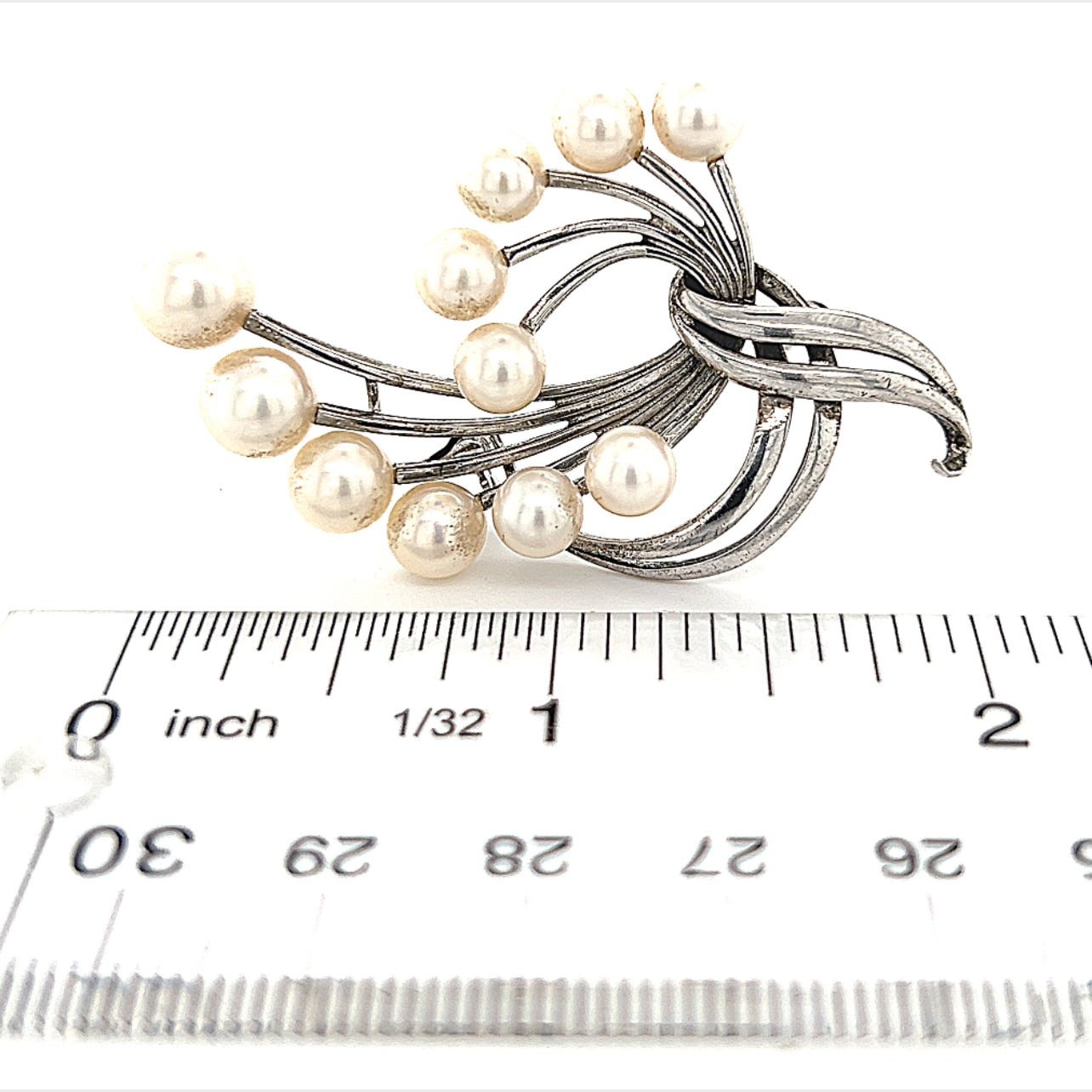 Mikimoto Estate Akoya Pearl Brooch Sterling Silver 6.6 mm 10.3g M243 - Certified Fine Jewelry