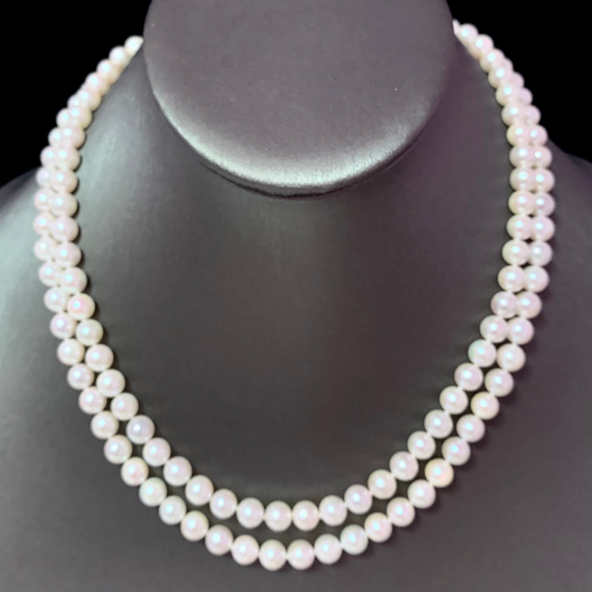 Diamond Akoya Pearl 2-Strand Necklace 17" 18k Gold 6.5mm Certified $6,900 120673 - Certified Estate Jewelry