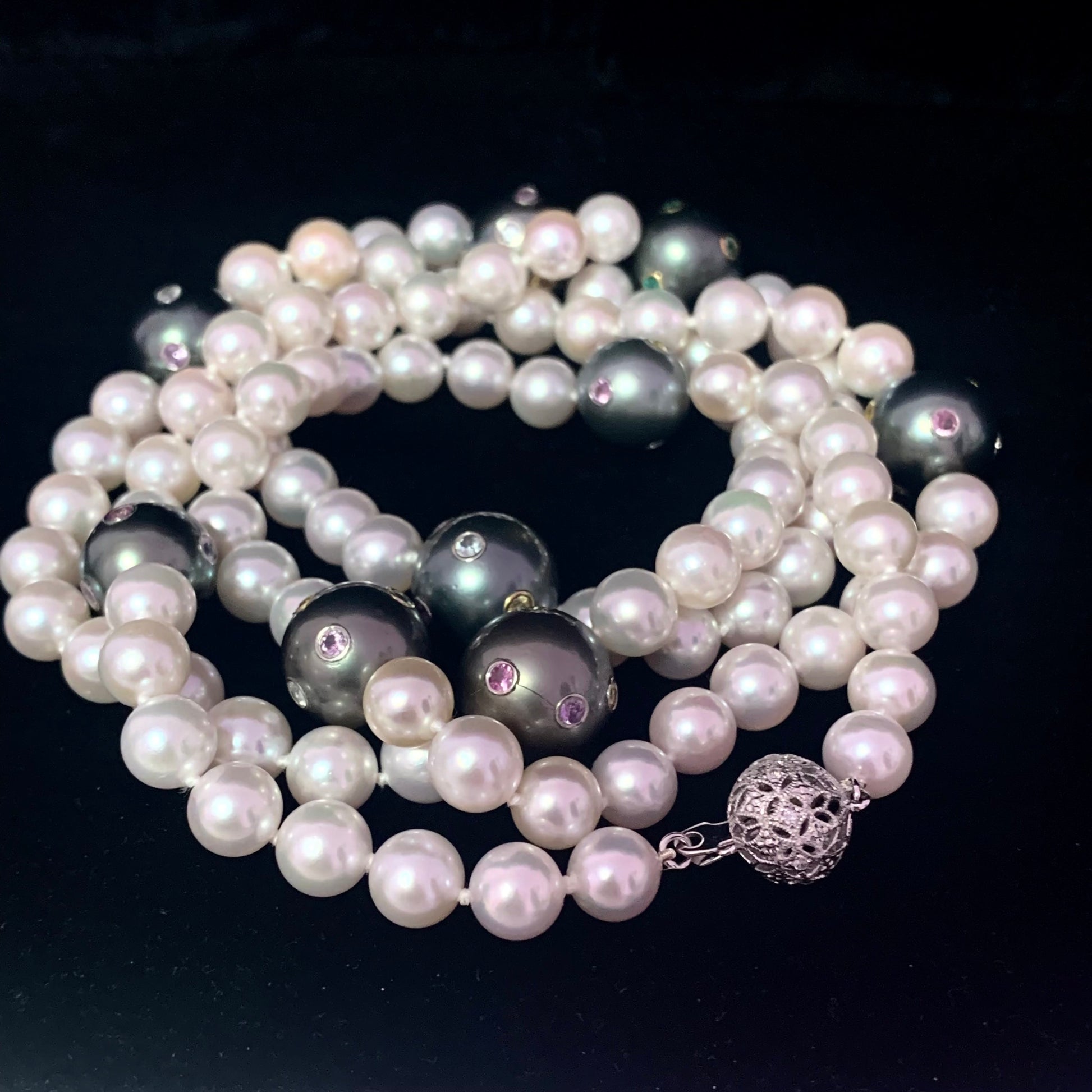 Akoya Tahitian Pearl Diamond Sapphire Necklace 14k Gold Certified $6,950 114992 - Certified Estate Jewelry