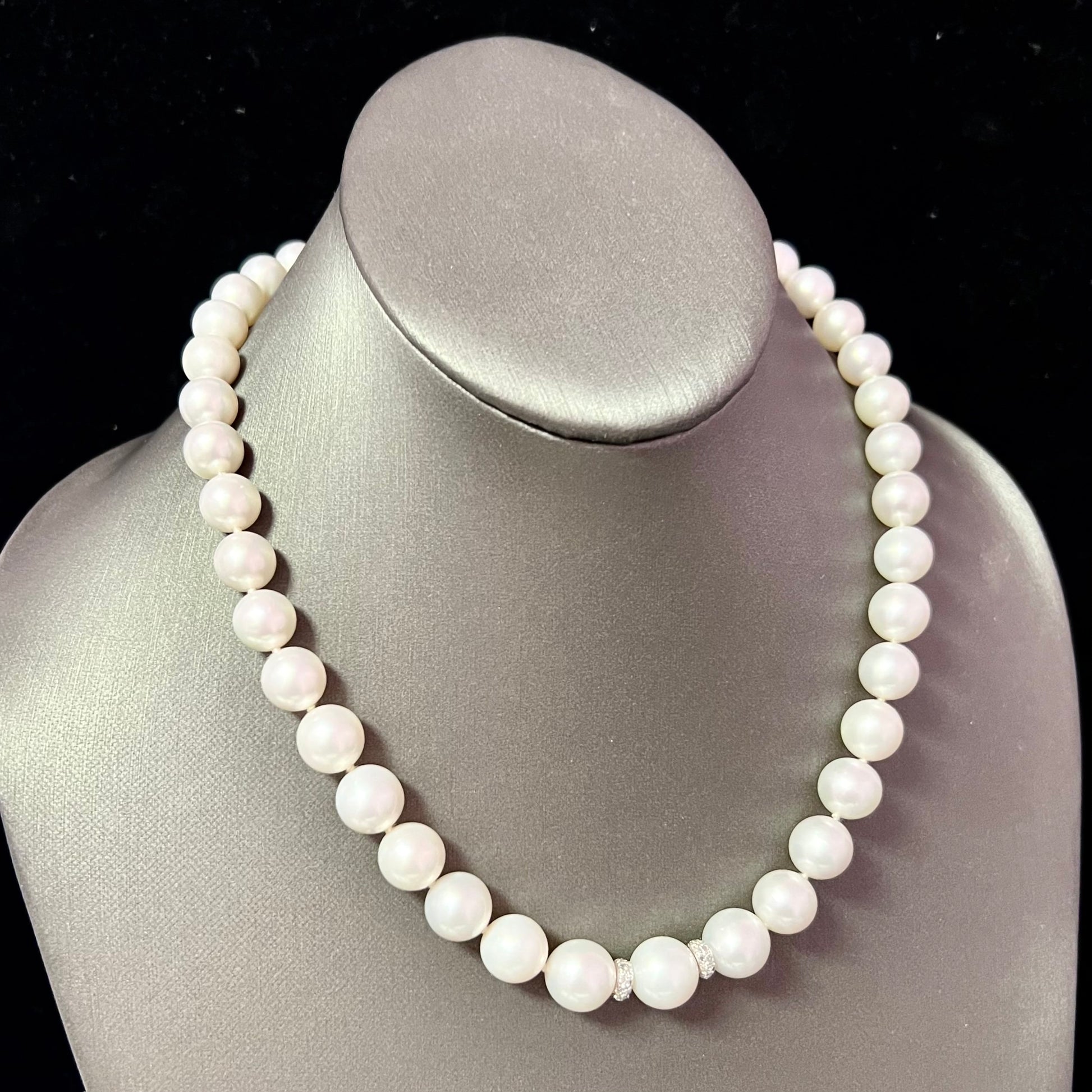 Natural South Sea Pearl Diamond Necklace 18 14K W Gold 11 mm Certified 221248